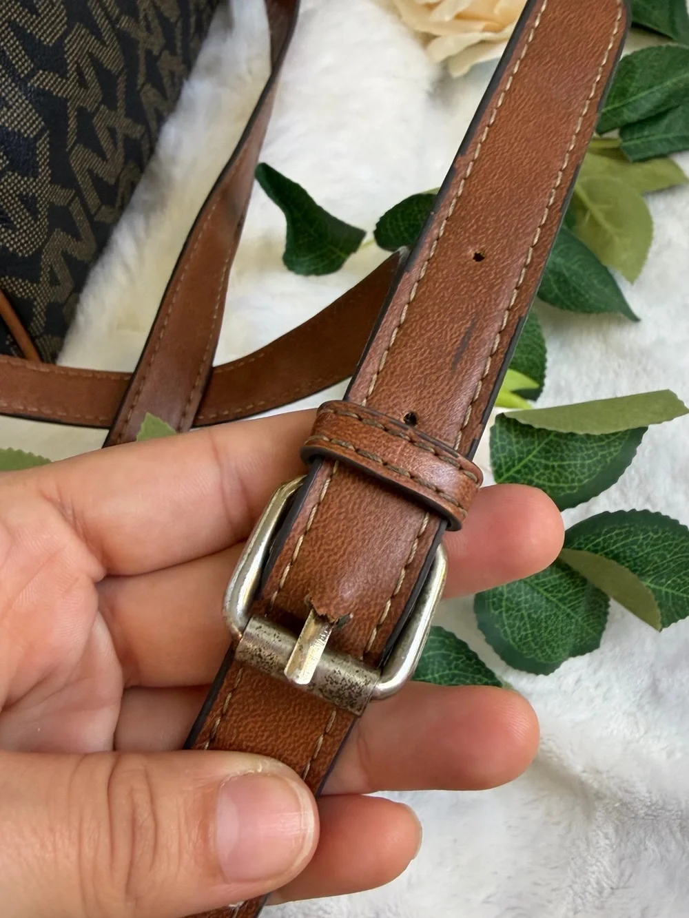 NX Noble Exchange Brown Monogram Large Satchel Shoulder Crossbody Bag